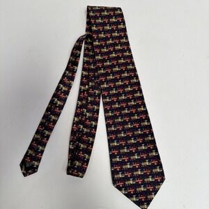 SINSABANG PURE SILK Men's Neck Tie/Train Locomotive Navy Red Gold